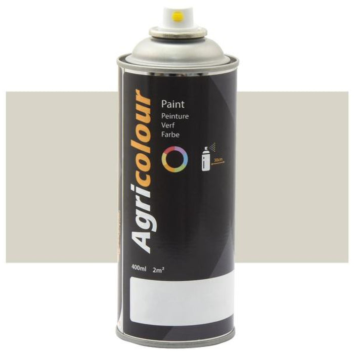 Agricolour spray paint can with a sample spray on a white background