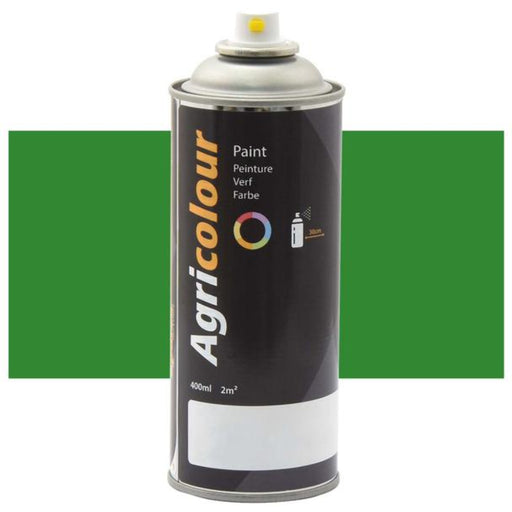 Agricolour spray paint can with a green color swatch on a white background