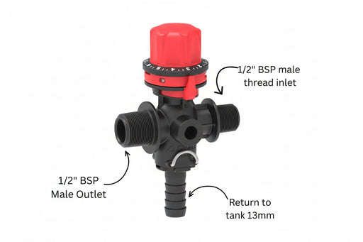 Valve with red top and black body on a white background