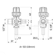 ARAG pressure controller for 5D quick connect 12 volt pumps 9620522 dimensions