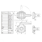 3-way bolted ball valves with side inlet and threaded couplings 45014A44 Ball Valve with 1" threads Detail specs