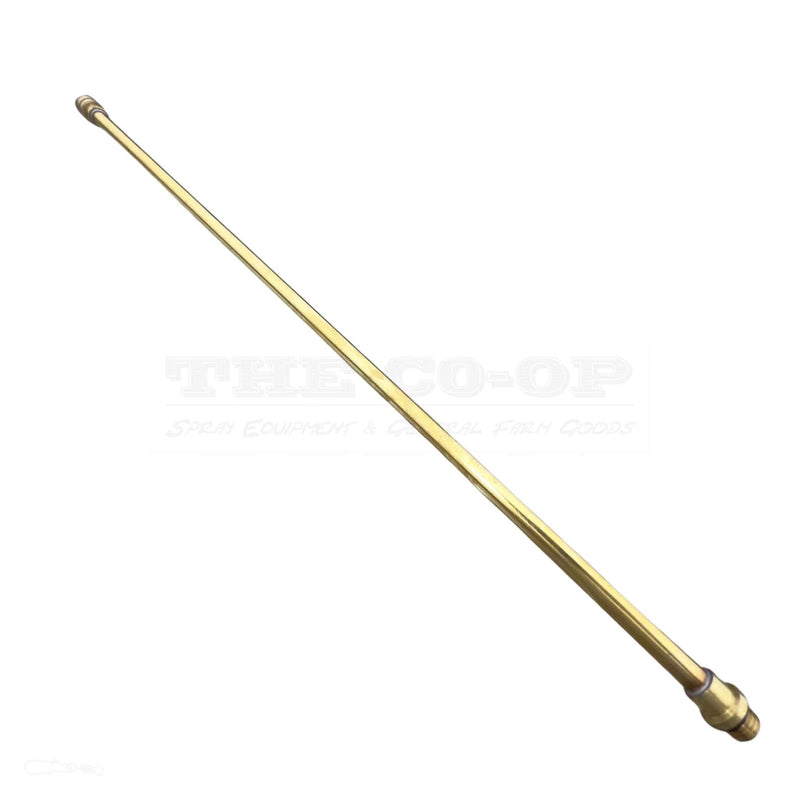 A gold-colored brass spray gun extension with a 12mm male inlet thread and a 12mm female outlet thread, designed for use with spray guns and nozzles.