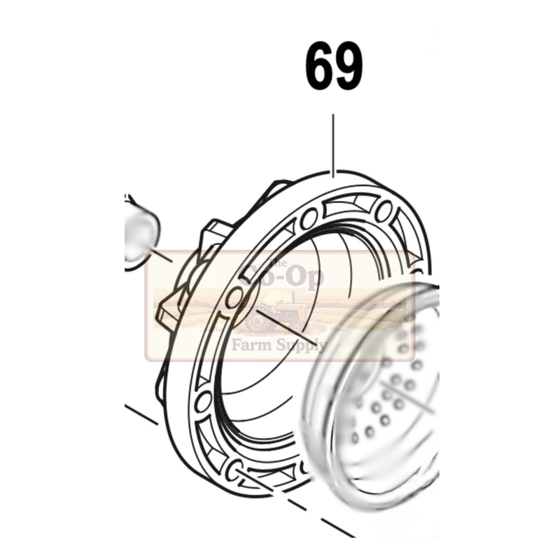 Black and white technical line drawing of a circular mechanical part with the number 69 above it, on a white background.