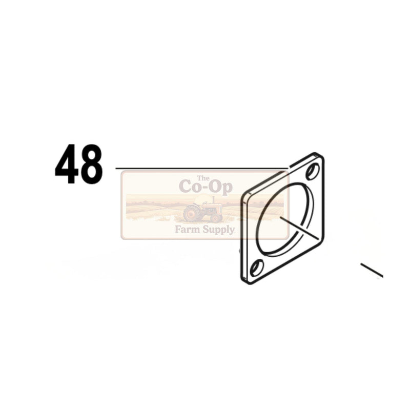 A technical part diagram showing a square metal mounting plate with a circular opening, labeled with the number 48. A faint 'The Co-Op Farm Supply' logo is visible behind the plate on a white background.