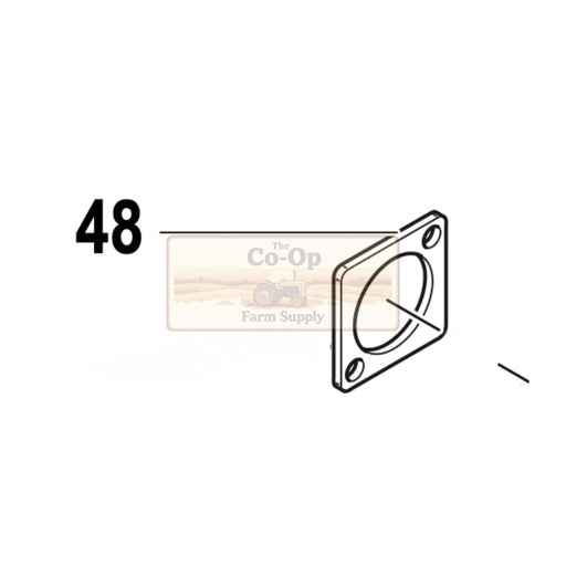 A technical part diagram showing a square metal mounting plate with a circular opening, labeled with the number 48. A faint 'The Co-Op Farm Supply' logo is visible behind the plate on a white background.