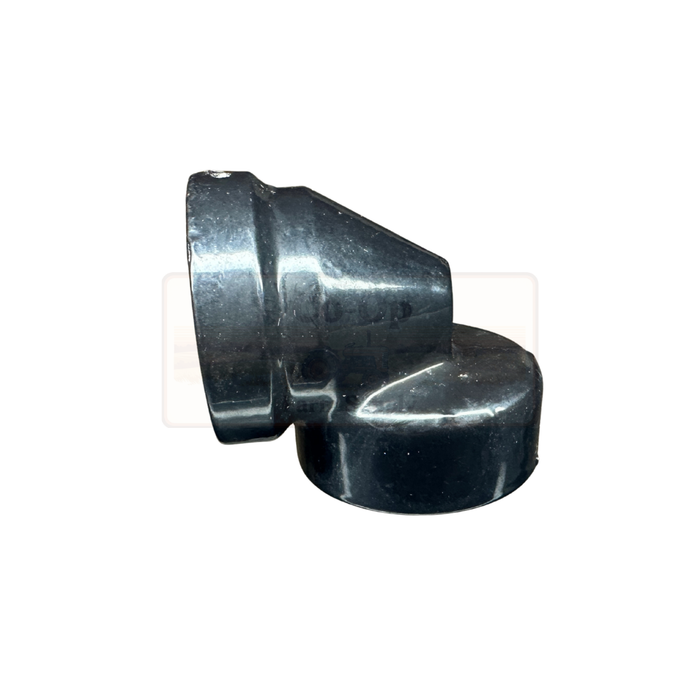 Metal elbow pipe fitting on a white background