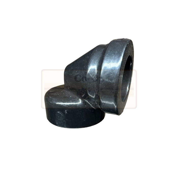 Metallic elbow pipe fitting on a white background