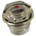 Metallic hexagonal valve stem cap with a red center on a white background