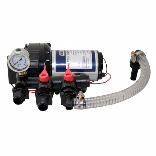 Pump with hoses and gauges on a white background
