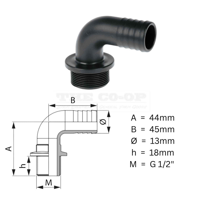 Elbow - 1/2in Male thread with 13mm hose barb