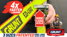 Grunt ratchet tie-down with side load axle feature and product branding.