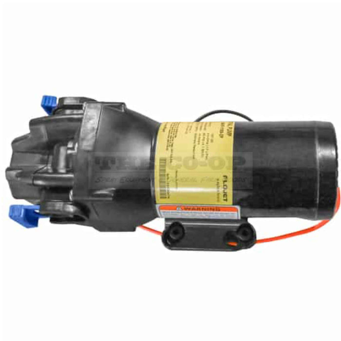 Black pump with a yellow label on a white background