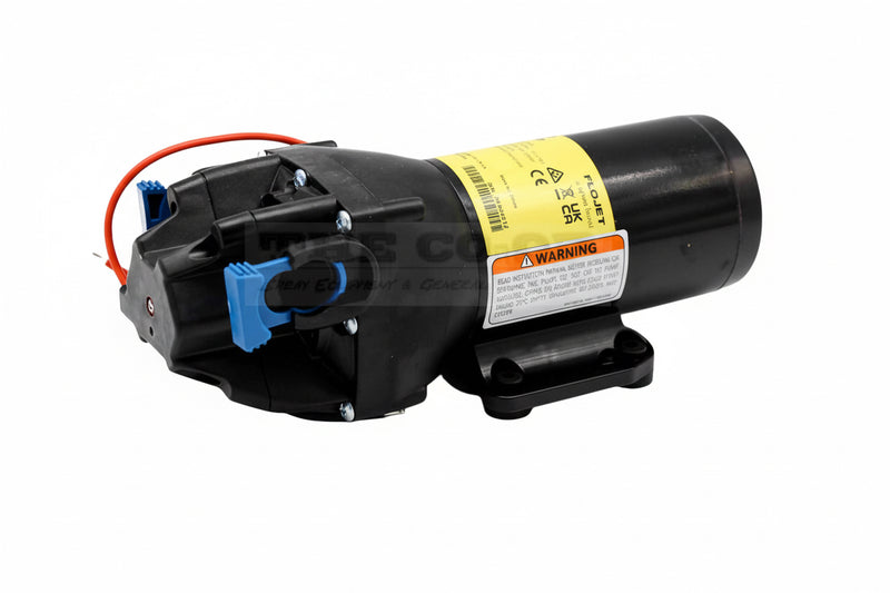 Black pump with warning label on a white background