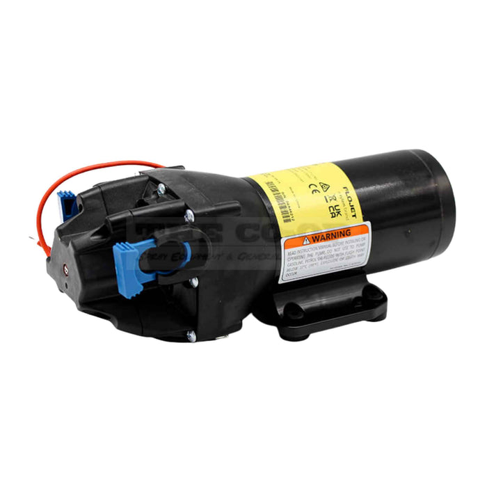 Black pump with warning label on a white background