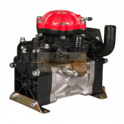 A Co-op brand Diaphragm pump assembly with a red top cap, black plastic components, a silver metal body, and mounting brackets, shown on a white background.