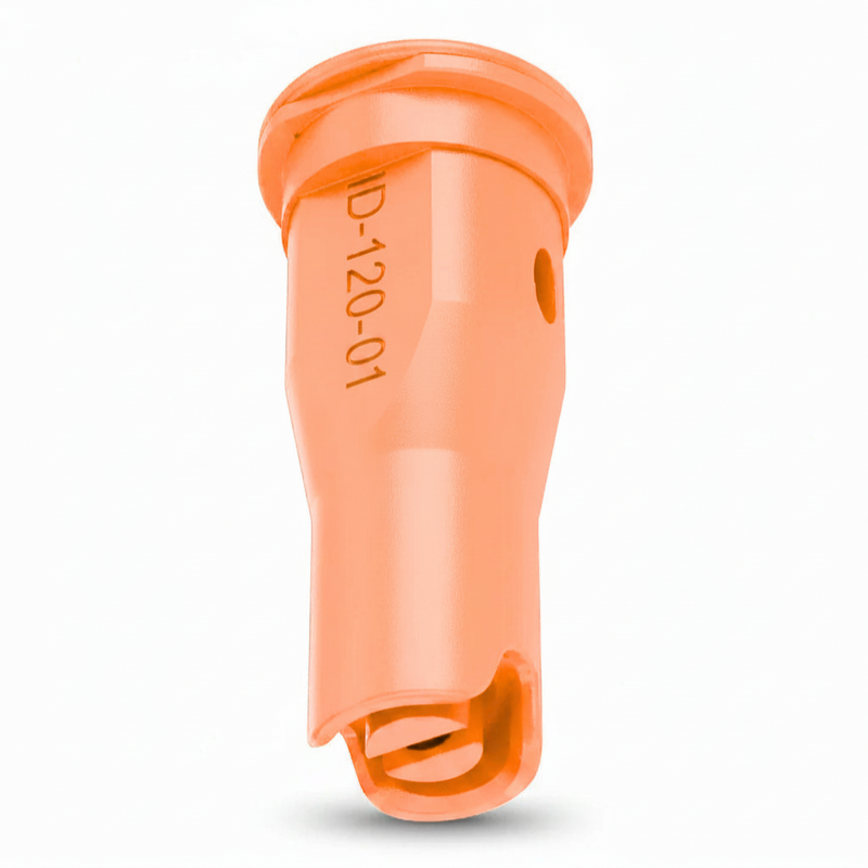 Orange plastic component with text on a white background