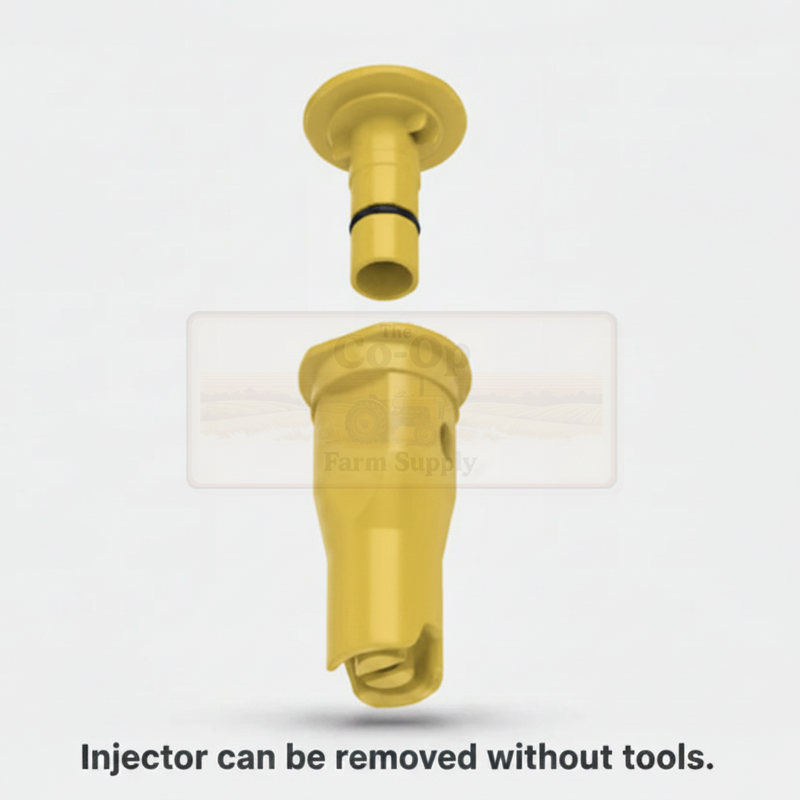 Purple farm supply injector with a white background