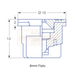 Technical drawing of a mechanical component with dimensions labeled