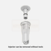 Injector component with text indicating it can be removed without tools on a white background