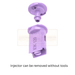 Purple injector with text 'Injector can be removed without tools' on a white background