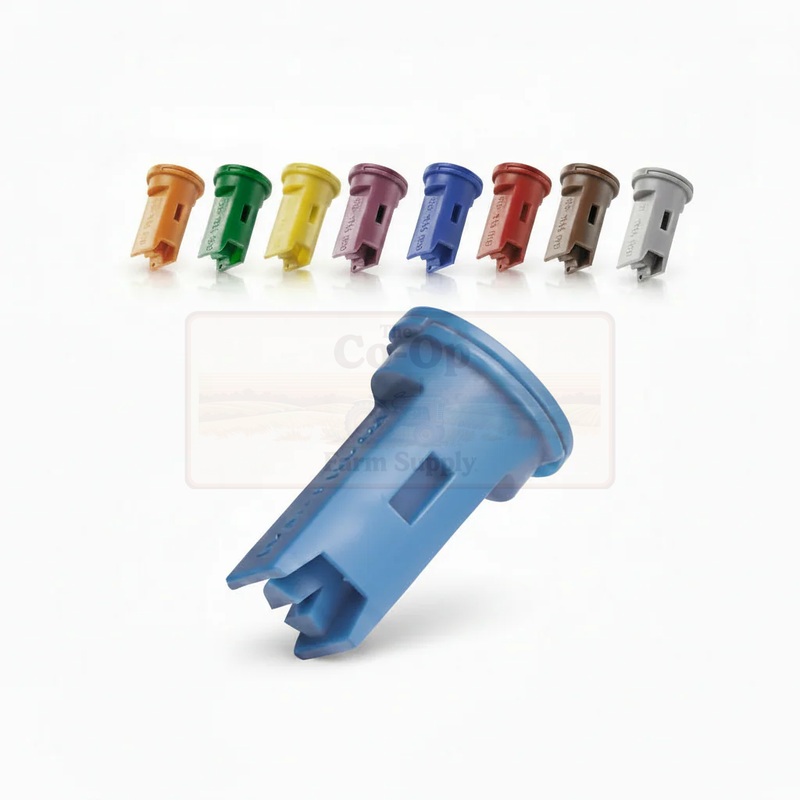 Blue plastic component with colorful counterparts on a white background
