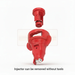 Red injector with a smaller component on a white background