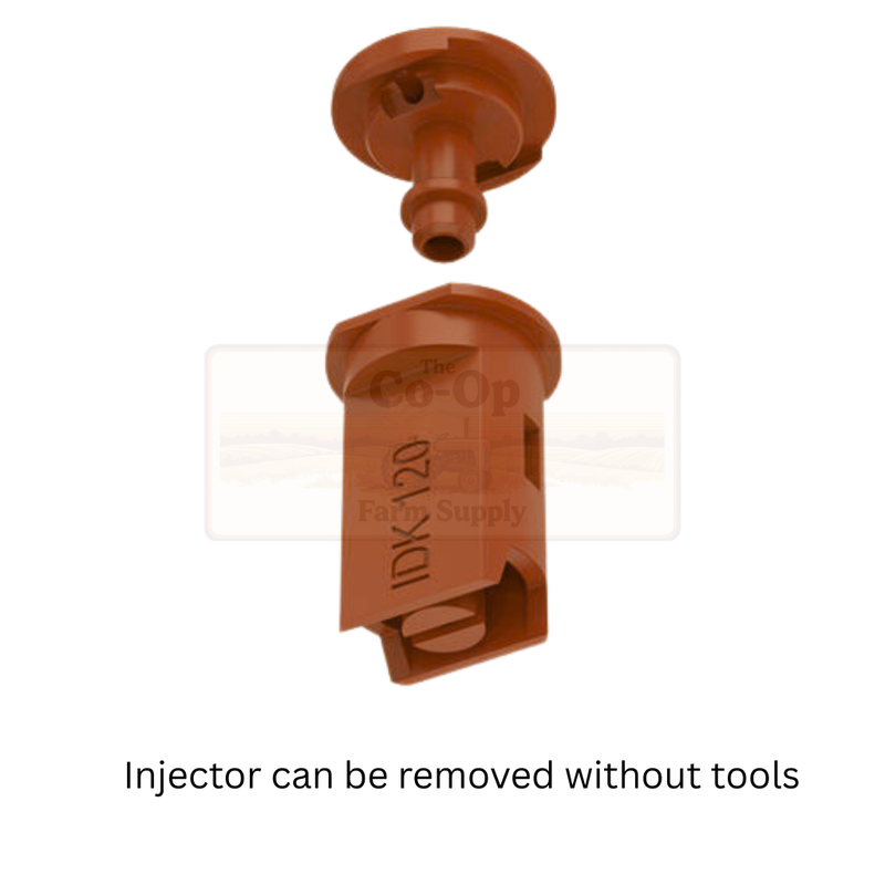 Brown injector with text 'Farming Supply' on a white background
