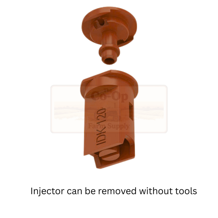 Brown injector with text 'Farming Supply' on a white background