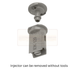 Gray injector with text indicating it can be removed without tools on a white background