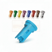 Set of colorful plastic nozzles on a white background