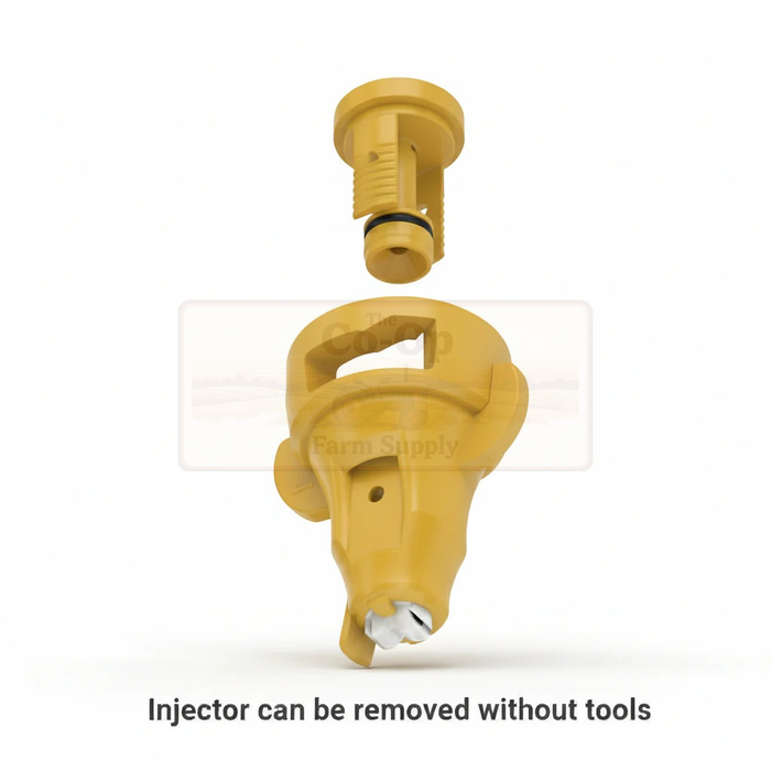 Yellow injector with detachable nozzle on a white background