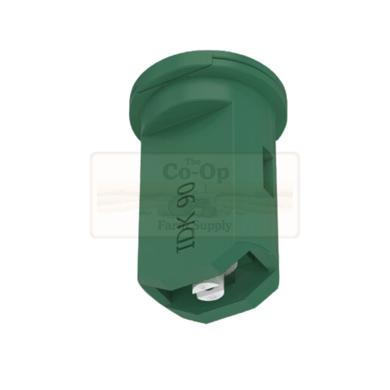 Lechler Dark Green IDK90° air induction flat fan nozzle on white back ground