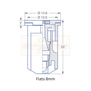 Technical drawing of a mechanical component with dimensions labeled