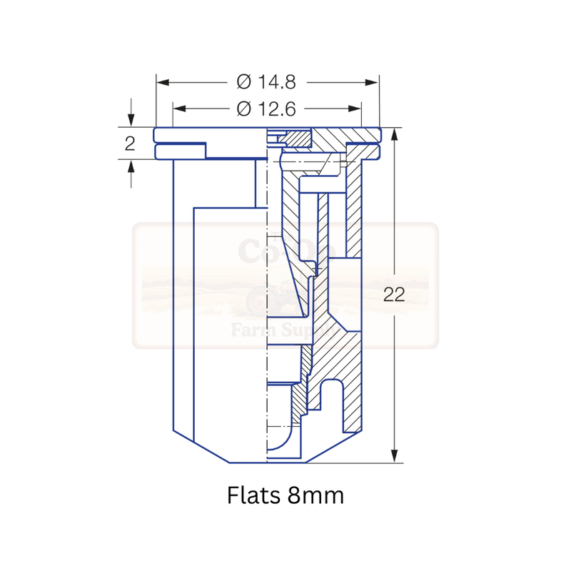 Technical drawing of a mechanical component with dimensions labeled