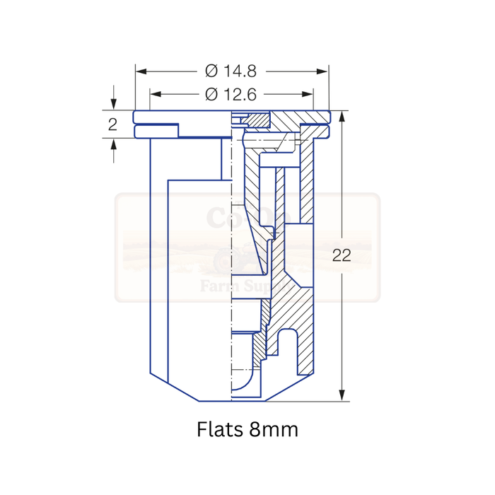 Technical drawing of a mechanical component with dimensions labeled