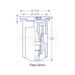 Technical drawing of a mechanical component with dimensions labeled