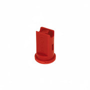 Red plastic component on a white background