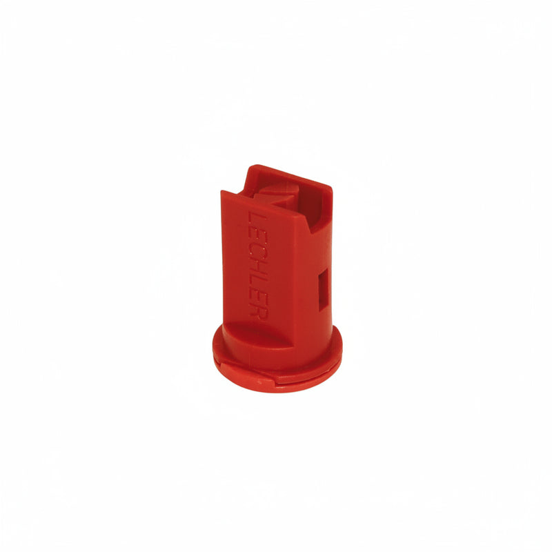 Red plastic component on a white background