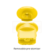 Yellow removable pre-atomiser on a white background
