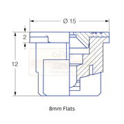 Technical drawing of a mechanical component with dimensions labeled