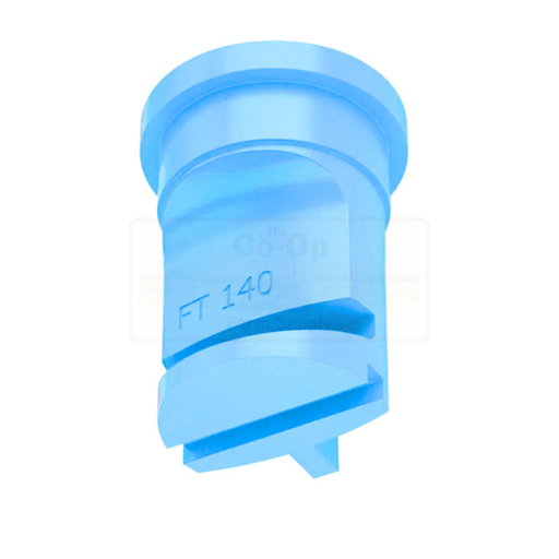 Blue plastic fitting with 'FT 140' text on a white background