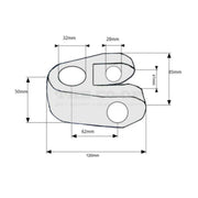 Technical drawing of a metal component with dimensions