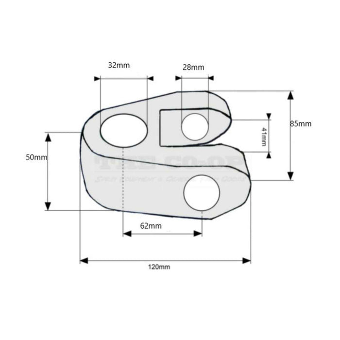 Technical drawing of a metal component with dimensions