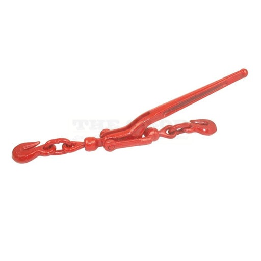 Red overcentre load tensioning bar with chain on a white background