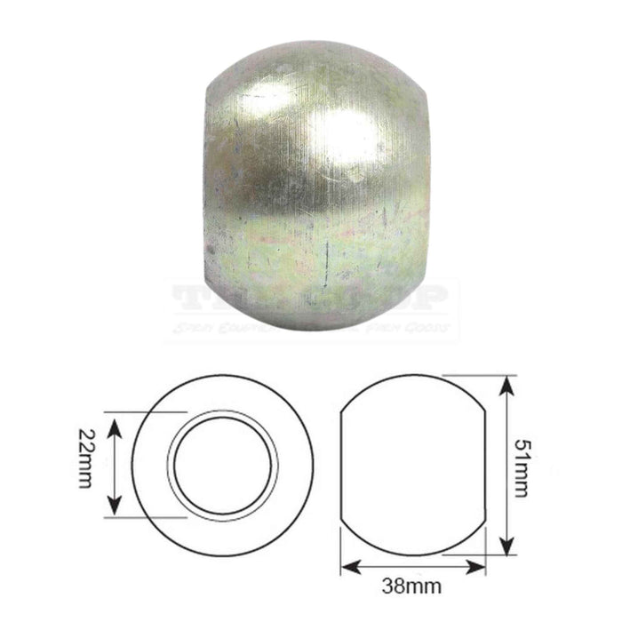 Metallic ball with dimensions on a white background
