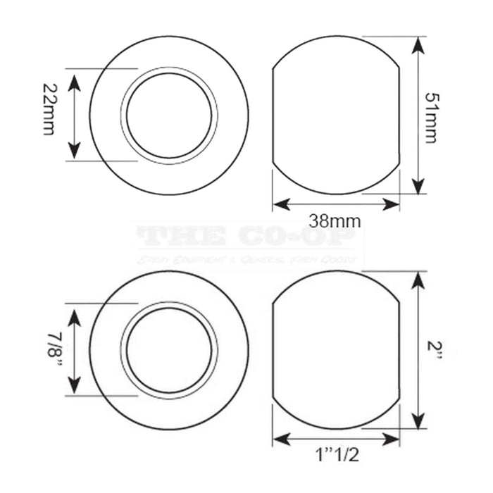 Technical drawing of four circular components with dimensions