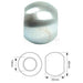 Metallic sphere with dimensions labeled on a white background