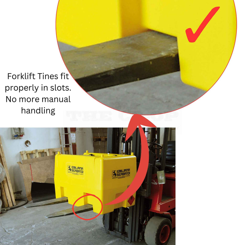 12 volt Diesel Carrytank 220L on fork lift showing Full tine clearance
