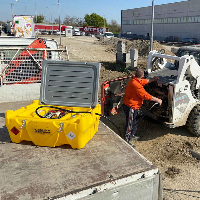 220 litre Carry Diesel Tank S.164439 on worksite refuelling skid steer loader