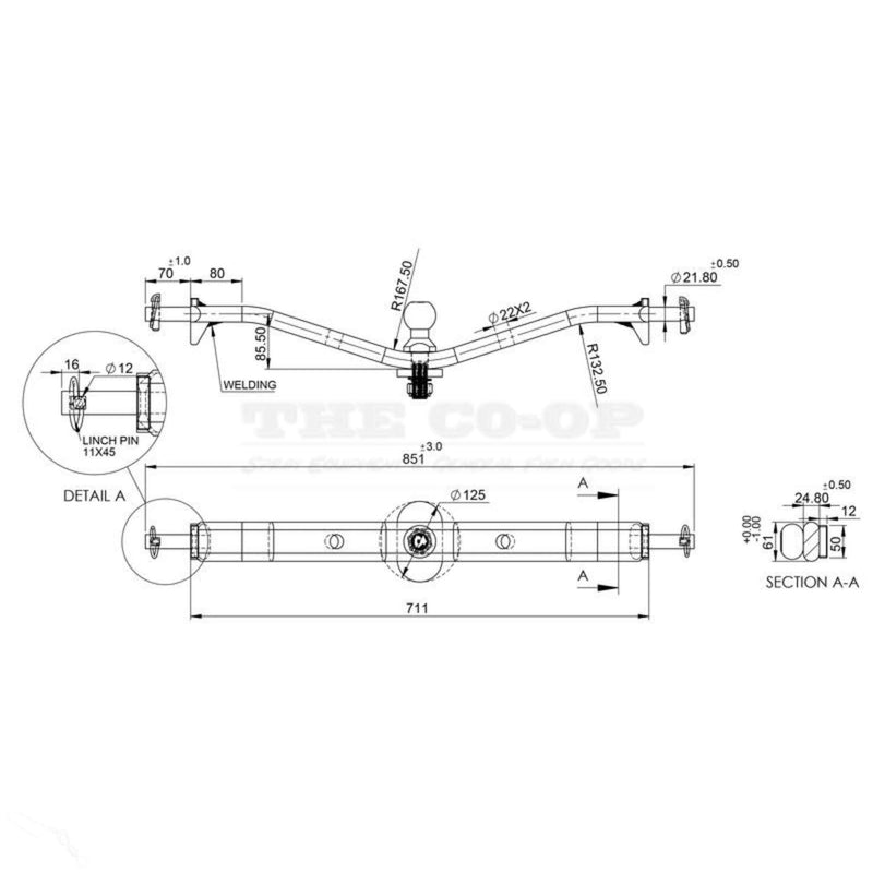 Tractor anti roll tow bar S.165199 dimensions